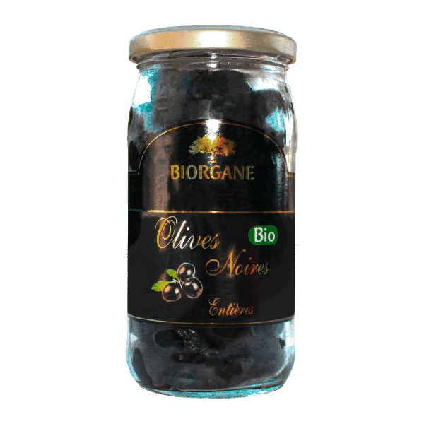 Olives noires bio entières 230g en bocal de chez Biorgane